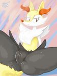  abstract_background braixen butt chest_tuft clitoris female fur looking_at_viewer nintendo pcred566 plump_labia pok&eacute;mon pussy solo tuft video_games 