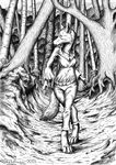  2015 canine female kekpafrany mammal solo traditional_media_(artwork) tree wolf wood 