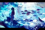  air_bubble blue bubble chair commentary dark fish indoors jellyfish letterboxed light light_rays movie_theater no_eyes original outside_border scarf short_twintails solo spencer_sais stingray surreal twintails underwater water 