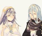  aqua_(fire_emblem_if) aqua_(fire_emblem_if)_(cosplay) armor blue_eyes blue_hair blush cape cosplay costume_switch dress fingerless_gloves fire_emblem fire_emblem:_kakusei fire_emblem_if gloves hair_between_eyes hair_ornament hairband highres jewelry long_hair lucina lucina_(cosplay) multiple_girls open_mouth smile tiara vento very_long_hair 