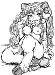  breasts caprine female hair kemono long_hair mammal monochrome nipples open_mouth setouchi_kurage sheep 