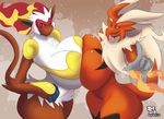  anthro big_breasts big_butt blaziken blush breast_squish breasts breasts_frottage butt chest_tuft female fire fur huge_breasts infernape lionalliance looking_at_viewer nintendo pointing pok&eacute;mon shy smile tuft video_games voluptuous 