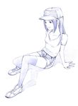  long_hair monochrome original shorts sketch solo thighhighs traditional_media yoshitomi_akihito 
