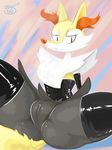  abstract_background braixen butt chest_tuft clitoris female fur looking_at_viewer nintendo pcred566 plump_labia pok&eacute;mon pussy rubber solo tuft video_games 