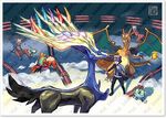  charizard froakie game_freak gradient gradient_background hawlucha official_art pokemon pokemon_xy sugimori_ken team_flare xerneas 