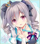  drill_hair idolmaster idolmaster_cinderella_girls kanzaki_ranko long_hair lowres open_mouth red_eyes rei_(rei's_room) silver_hair smile solo star!! twin_drills twintails 