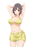  arms_behind_head bikini black_hair breasts hat kantai_collection large_breasts open_mouth ranomimi_chichi red_eyes short_hair smile solo swimsuit takao_(kantai_collection) transparent_background 