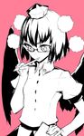  bespectacled glasses hat monochrome notebook pen shameimaru_aya short_hair solo thupoppo tokin_hat touhou wings 