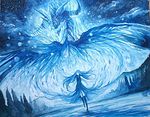  blue day dragon dutch_angle faceless faceless_female horns long_hair mr._j.w original sky very_long_hair wings 