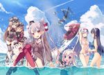  ^_^ afloat amatsukaze_(kantai_collection) ass ball bare_legs bare_shoulders beachball bikini bikini_under_clothes bismarck_(kantai_collection) black_hair black_panties blonde_hair blue_eyes blue_swimsuit blush breasts cat choker cleavage closed_eyes cloud d: day dress flower garter_straps glasses gloves green_eyes groin hair_flower hair_ornament hair_tubes hand_on_own_head hat headband highres holding holding_panties i-168_(kantai_collection) i-19_(kantai_collection) i-58_(kantai_collection) i-8_(kantai_collection) jet_ski kantai_collection large_breasts long_hair military military_uniform multiple_girls navel one-piece_swimsuit ooyodo_(kantai_collection) open_mouth orange_eyes outdoors panties panties_removed partially_submerged peaked_cap ponytail prinz_eugen_(kantai_collection) red_legwear ro-500_(kantai_collection) sailor_collar sailor_dress school_swimsuit school_uniform serafuku short_dress shoukaku_(kantai_collection) side-tie_bikini side-tie_panties silver_hair single_glove sitting sky smile swimsuit swimsuit_under_clothes tahya thighhighs twintails two_side_up underwear uniform untied untied_panties upper_body very_long_hair volcano white_bikini white_gloves white_swimsuit yuubari_(kantai_collection) 