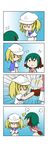  !! /\/\/\ 0_0 2girls 4koma absurdres anchor_symbol animal_ears blonde_hair chibi comic flying_sweatdrops gradient gradient_background green_hair hat highres kasodani_kyouko kitashirakawa_chiyuri lightning_bolt multiple_girls neckerchief o_o open_mouth puffy_short_sleeves puffy_sleeves rakugaki-biyori sailor_hat shirt short_sleeves silent_comic snort spoken_exclamation_mark sweatdrop tail tail_grab tears touhou touhou_(pc-98) twintails 