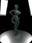  2015 3_toes 3d anthro big_breasts big_tail blue_skin breasts claws covering female green_eyes kaya kodus lizard looking_at_viewer nipples nude plain_background pose reptile scalie smile solo standing toe_claws toes 
