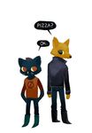  canine cat clothing english_text feline footwear gregg gregg_(nitw) jacket looking_back mae mae_(nitw) mammal night_in_the_woods nitw pants plain_background shirt simple_background text unknown_artist white_background wolf 