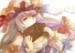  bad_id bad_pixiv_id book breasts cleavage crescent crescent_hair_ornament dated double_bun frown hair_ornament hair_ribbon hat hat_ribbon keiko_(mitakarawa) lavender_eyes lavender_hair long_hair looking_at_viewer medium_breasts mob_cap open_book patchouli_knowledge ribbon sketch solo touhou tress_ribbon upper_body very_long_hair white_background 