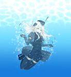  blue_eyes bodysuit bubble covered_navel hat highres kantai_collection long_hair open_mouth shinonome_yuu u-511_(kantai_collection) underwater white_hair 