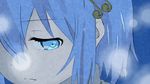  blue_background blue_eyes close-up derivative_work face hair_ornament hairclip mahou_shoujo_madoka_magica mahou_shoujo_madoka_magica_movie miki_sayaka plastic_memories short_hair x_k_o 