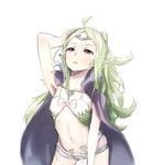  :o ahoge arm_up armpits balrith bangs belt bow brooch camisole cape circlet cowboy_shot crop_top dragon_girl fire_emblem fire_emblem:_kakusei flat_chest green_hair groin hand_on_own_head heart high_collar highres jewelry long_hair long_pointy_ears looking_up mamkute midriff navel no_bra nono_(fire_emblem) open_clothes open_mouth pointy_ears purple_eyes scales simple_background sketch skirt solo very_long_hair wavy_hair white_background 