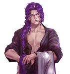  battle_tendency braid earrings hair_tie horns jewelry jojo_no_kimyou_na_bouken kars_(jojo) male_focus purple_hair red_eyes robe solo towel v-raider 