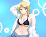  ayase_eli blonde_hair blue_eyes bra breasts cleavage groin kyo-second large_breasts love_live! love_live!_school_idol_project navel short_hair simple_background underwear 