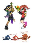  2girls bike_shorts blue_hair brown_eyes crossover domino_mask ellie_(the_last_of_us) english fangs freckles green_eyes ink_tank_(splatoon) inkling joel_(the_last_of_us) mask multiple_girls open_mouth orange_hair pointy_ears riley_(the_last_of_us) shoes sneakers splatoon_(series) splatoon_1 splattershot_(splatoon) tentacle_hair the_last_of_us wong_ying_chee 