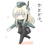  airmail_envelope bag black_legwear blonde_hair blue_eyes commentary cropped_jacket engiyoshi envelope flying_sweatdrops garrison_cap hat kantai_collection long_hair mail military military_uniform puffy_sleeves pun swimsuit translated u-511_(kantai_collection) uniform 