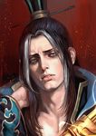  beard black_hair blue_eyes cdash817 facial_hair guo_huai long_hair male_focus multicolored_hair realistic shin_sangoku_musou solo two-tone_hair white_hair 