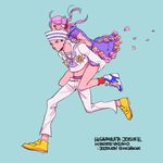  1girl bad_id bad_pixiv_id carrying dixie_cup_hat hair_bobbles hair_ornament hat higashikata_jousuke_(jojolion) hirose_yasuho jojo_no_kimyou_na_bouken jojolion mandaman military_hat piggyback pink_hair 