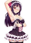  arm_up armpits bad_id bad_pixiv_id bare_shoulders black_hair blush breasts choker cleavage deodorant dress eyepatch flower gothic_lolita hair_flower hair_ornament hime_cut large_breasts lolita_fashion long_hair neri_sachiko original red_eyes solo spray_can thighhighs zettai_ryouiki 