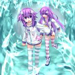  2girls blue_eyes blush d-pad d-pad_hair_ornament hair_ornament himajin_(starmine) long_hair multiple_girls nepgear neptune_(choujigen_game_neptune) neptune_(series) purple_eyes purple_hair striped striped_legwear 