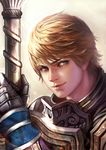  armor blue_eyes brown_hair cdash817 gloves male_focus realistic shin_sangoku_musou solo xiahou_ba 