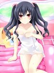  bathtub black_hair blush hair_ornament highres long_hair naked_towel neptune_(series) red_eyes scrunchie showering solo tears towel uni_(choujigen_game_neptune) vesperia 