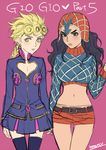  black_eyes black_hair blonde_hair flat_chest genderswap genderswap_(mtf) giorno_giovanna guido_mista hat jojo_no_kimyou_na_bouken kotatsu_(g-rough) long_hair midriff miniskirt multiple_girls sketch skirt yellow_eyes 