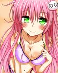  ahoge bikini blush breasts cleavage green_eyes lala_satalin_deviluke long_hair looking_at_viewer medium_breasts peke pink_hair pino_(yuhine617) smile solo swimsuit to_love-ru 