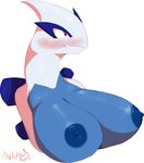  2015 big_breasts blush breasts close-up female huge_breasts lugia murderousart nintendo plain_background pok&eacute;mon presenting solo video_games white_background 