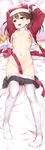  bdsm bondage bound bound_wrists brown_eyes brown_hair cameltoe dakimakura flat_chest full_body gloves highres kantai_collection karochii long_hair looking_at_viewer lying navel nipples on_back open_clothes open_mouth pantyhose pantyhose_pull ribbon ryuujou_(kantai_collection) skirt skirt_pull solo tears twintails visor_cap white_gloves white_legwear 