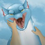  aquatic_dragon armorine blue_scales dragon drooling human impending_vore internal looking_at_viewer mammal open_mouth saliva yellow_eyes 