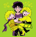  akiyoku bad_id bad_pixiv_id black_hair blonde_hair dio_brando dual_persona fang highres hug jojo_no_kimyou_na_bouken jonathan_joestar male_focus multiple_boys sweatdrop 