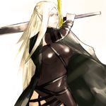  amputee blonde_hair breasts claymore claymore_(sword) irene_(claymore) jacksonso large_breasts long_hair pointy_ears solo sword weapon 