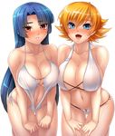  :d asymmetrical_docking bangs barefoot bikini blue_hair blush breast_press breasts clenched_hands collarbone cross-laced_clothes embarrassed flipped_hair groin hands_on_thighs heart igawa_sakura kagami_hirotaka kneeling large_breasts long_hair looking_at_viewer multiple_girls navel nose_blush o-ring o-ring_bikini o-ring_top official_art open_mouth orange_hair parted_bangs parted_lips shiny shiny_hair short_hair side-by-side sideboob slingshot_swimsuit smile string_bikini swimsuit taimanin_(series) taimanin_asagi taimanin_asagi_kessen_arena thigh_gap transparent_background very_long_hair white_bikini white_swimsuit yatsu_murasaki 