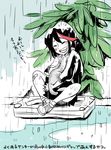  1girl animal black_hair cat fang kill_la_kill matoi_ryuuko oto-010 rain simple_background smile solo 