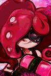  glowing glowing_eye goggles highres long_hair looking_at_viewer octarian purple_eyes red_hair smile solo splatoon_(series) splatoon_1 staticdragon super_soaker takozonesu tentacle_hair upper_body 