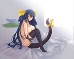  asymmetrical_wings blue_hair breasts dizzy guilty_gear large_breasts long_hair nana73 nipples red_eyes ribbon smile solo tail tail_ribbon thighhighs very_long_hair wings 