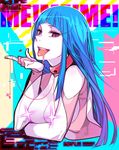  1girl blue_hair breasts choker curryuku hime_cut lens_flare me!me!me! meme_(me!me!me!) simple_background solo string tongue tongue_out upper_body 