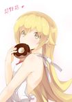  bakemonogatari blonde_hair character_name doughnut dress eating food highres jijii48 long_hair monogatari_(series) oshino_shinobu solo sundress yellow_eyes 