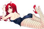  adjusting_clothes animal_ears ass black_leotard bunny_ears bunny_tail bunnysuit dakara_boku_wa_h_ga_dekinai extraction fake_animal_ears fishnet_pantyhose fishnets high_heels highres leotard lisara_restall long_hair pantyhose red_eyes red_hair shoes single_shoe solo strapless strapless_leotard tail transparent_background wrist_cuffs 