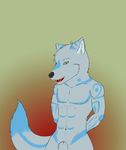  2015 anthro canine cute howlfei howlfeiwolf looking_at_viewer male mammal nude open_mouth sheath simple_background smile solo tongue wolf 