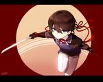  armor blue_eyes brown_hair commentary_request double-breasted horikawa_kunihiro japanese_armor kote letterboxed looking_at_viewer male_focus mizuhara_aki sheath solo sword touken_ranbu weapon 