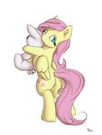  2015 alasou bipedal butt cutie_mark equine female feral fluttershy_(mlp) friendship_is_magic fur hair looking_at_viewer looking_back mammal my_little_pony pegasus pink_hair plain_background plushie solo teal_eyes white_background wings yellow_fur 