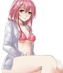  absurdres bikini breasts chikkinage_nage cleavage guilty_crown hair_ornament hairclip highres jacket long_hair looking_at_viewer medium_breasts navel pink_hair red_eyes solo swimsuit twintails yuzuriha_inori 