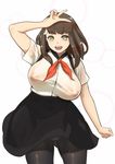  bird_hair_ornament breasts brown_eyes brown_hair covered_nipples gatchaman_crowds hair_ornament high-waist_skirt ichinose_hajime large_breasts looking_at_viewer nipples nishiumi_rin no_bra open_mouth panties pantyhose pantyshot pantyshot_(standing) school_uniform see-through shirt skirt smile solo standing taut_clothes taut_shirt underwear v wet wet_clothes wet_shirt white_panties 